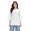 Women's Floral Printed Cotton Short Kurti Top | V-Neck | 3/4 Bell Sleeves | Regular Fit Casual, Office Wear