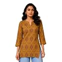 Women's Floral Printed Cotton Short Kurti Top | V-Neck | 3/4 Bell Sleeves | Regular Fit Casual, Office Wear
