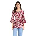 Women's Floral Printed Cotton Short Kurti Top | V-Neck | 3/4 Bell Sleeves | Regular Fit Casual, Office Wear