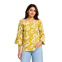 Women's Floral Printed Cotton Short Kurti Top | V-Neck | 3/4 Bell Sleeves | Regular Fit Casual, Office Wear