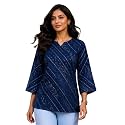 Women's Floral Printed Cotton Short Kurti Top | V-Neck | 3/4 Bell Sleeves | Regular Fit Casual, Office Wear