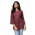 Women's Floral Printed Cotton Short Kurti Top | V-Neck | 3/4 Bell Sleeves | Regular Fit Casual, Office Wear
