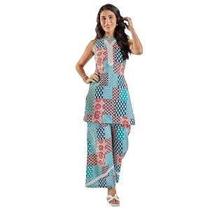 Womens Floral Printed Kurti and Palazzo Set