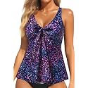 Women's Flowy Tankini Top Modest Loose Fit Bathing Suit Swim Top Only
