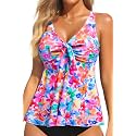 Women's Flowy Tankini Top Modest Loose Fit Bathing Suit Swim Top Only