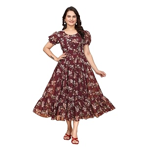 Womens Georgette Dresses Floral Printed One Piece