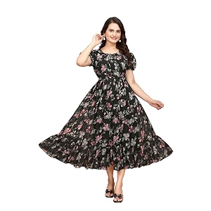 Womens Georgette Dresses Floral Printed One Piece
