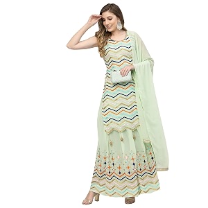 Womens Georgette Embroidered Kurti And Skirt with