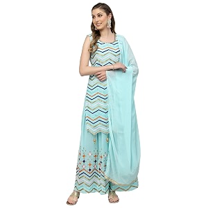 Womens Georgette Embroidered Kurti And Skirt with