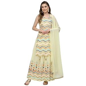 Womens Georgette Embroidered Kurti And Skirt with
