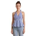 Women39s Gingham Halter Neck Peplum Top Sleeveless