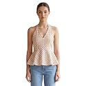 Women39s Gingham Halter Neck Peplum Top Sleeveless