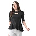 Women39s Glitter Peplum Top with Keyhole Neck
