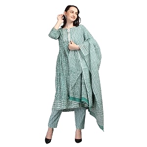 Womens Green 100 Pure Cotton Flared Kurta