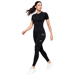 women39s gym co-ord set black premium athletic leggings with phone pocket and short sleeve top
