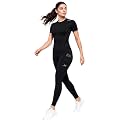 Women's Gym Co-ord Set, Black, Premium Athletic Leggings with Phone Pocket and Short Sleeve Top