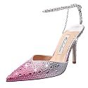 Women's Heeled Sandals Crystal Chain Ankle Straps Rhinestones Buckle High Heels Stiletto Slip On Wedding Party Satin Dress Shoes 3.9 IN