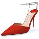 Women's Heeled Sandals Crystal Chain Ankle Straps Rhinestones Buckle High Heels Stiletto Slip On Wedding Party Satin Dress Shoes 3.9 IN