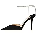 Women's Heeled Sandals Crystal Chain Ankle Straps Rhinestones Buckle High Heels Stiletto Slip On Wedding Party Satin Dress Shoes 3.9 IN