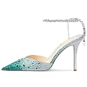 Women's Heeled Sandals Crystal Chain Ankle Straps Rhinestones Buckle High Heels Stiletto Slip On Wedding Party Satin Dress Shoes 3.9 IN
