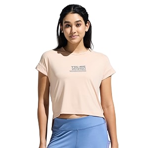 women39s high low nylon top with graphic print