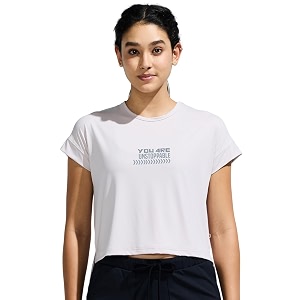 women39s high low nylon top with graphic print