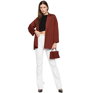 Womens Jacket Solid Maroon Crepe Jacket with
