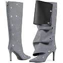 Women39s Knee High Shark Boots Pointed Toe
