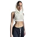 Women's Knitted Hoodie Sweater Vest Sexy Sleeveless Hollow Out Hooded Crop Top Draped Sweatshirt Streetwear