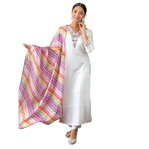 Womens Kurta Set with Floral Print Dupatta
