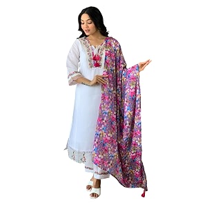 Womens Kurta Set with Floral Print Dupatta