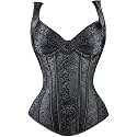 Women's Lace up Gothic Jacquard Shoulder Straps Tank Overbust Shaper Corset Bustiers Top