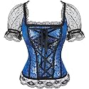 Women's Lace up Gothic Jacquard Shoulder Straps Tank Overbust Shaper Corset Bustiers Top