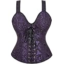 Women's Lace up Gothic Jacquard Shoulder Straps Tank Overbust Shaper Corset Bustiers Top