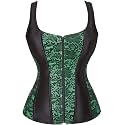 Women's Lace up Gothic Jacquard Shoulder Straps Tank Overbust Shaper Corset Bustiers Top