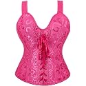 Women's Lace up Gothic Jacquard Shoulder Straps Tank Overbust Shaper Corset Bustiers Top