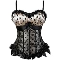 Women's Lace up Gothic Jacquard Shoulder Straps Tank Overbust Shaper Corset Bustiers Top