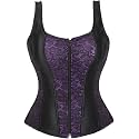 Women's Lace up Gothic Jacquard Shoulder Straps Tank Overbust Shaper Corset Bustiers Top
