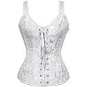 Women's Lace up Gothic Jacquard Shoulder Straps Tank Overbust Shaper Corset Bustiers Top