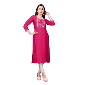 Womens Ladies Girls Cotton A-Line Zari Embroidery