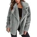 Women's Lapel Open Front Warm Faux Fur Jacket Coats Long Sleeve Fleece Cardigan Jackets Overcoat with Pockets