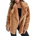 Women's Lapel Open Front Warm Faux Fur Jacket Coats Long Sleeve Fleece Cardigan Jackets Overcoat with Pockets