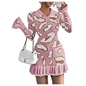 RoseSeek Women's Leopard Print Sweater Dress Cheetah Ruffle Hem Mini Dress