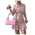 RoseSeek Women's Leopard Print Sweater Dress Cheetah Ruffle Hem Mini Dress