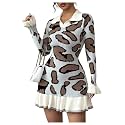 RoseSeek Women's Leopard Print Sweater Dress Cheetah Ruffle Hem Mini Dress