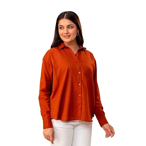 Womens Linen Blend Shirt Casual Collared