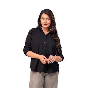 Womens Linen Blend Shirt Casual Collared