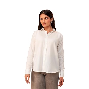Womens Linen Blend Shirt Casual Collared