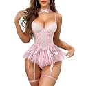 Women's Lingerie Set Sexy Underwire Lace Up Corset Rave Outfits Babydoll