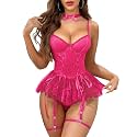 Women's Lingerie Set Sexy Underwire Lace Up Corset Rave Outfits Babydoll
